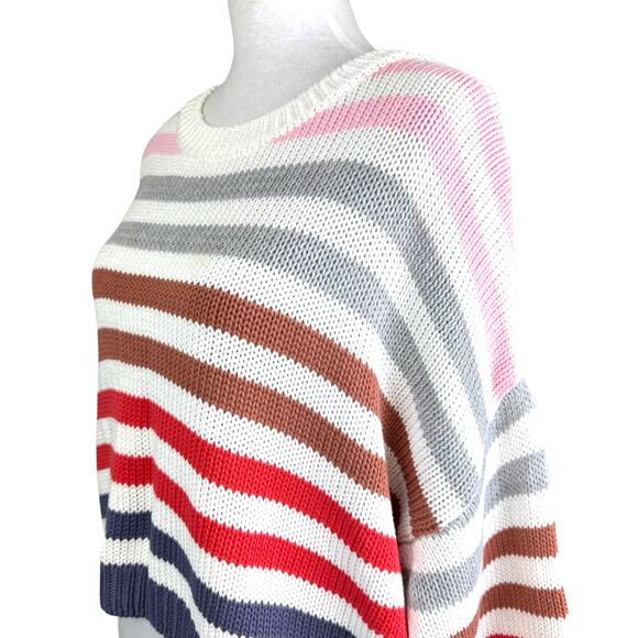 John + Jenn Colorful Striped Long Sleeve Boxy Chunky Knit Boutique Sweater - Picture 7 of 14
